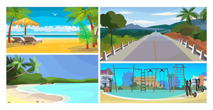 Summer activity places illustration set