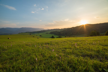 Sunset over the meadow, autumn in central Slovakia