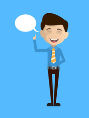 Salesman Employee - Smiling and Pointing to Speech Bubble