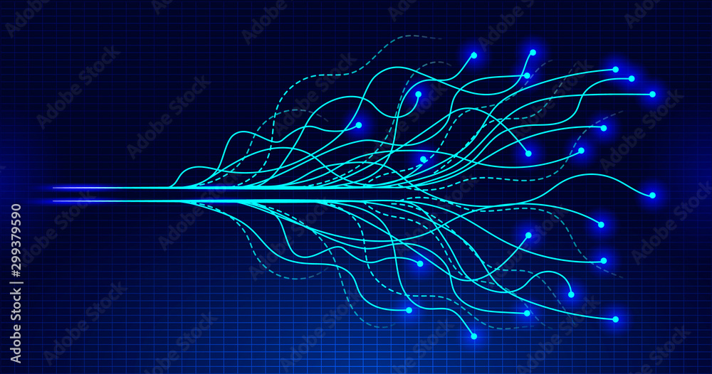Wall mural digital future wave in cyberspace with grid for demonstration ai technology. futuristic background v