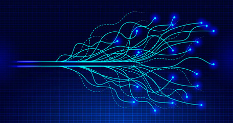 Digital future wave in cyberspace with grid for demonstration AI technology. Futuristic background vector for web