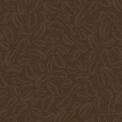 Vector seamless pattern with coffee beans. Illustration grains of coffee in sketch engraving style for coffee shop or packaging. Vintage background with brown coffee beans. 