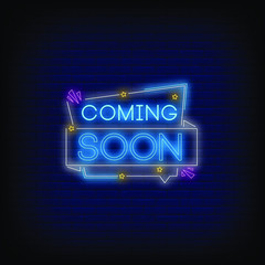 Coming Soon Neon Signs Style Text Vector