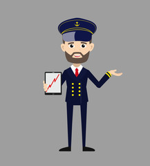 Ship Captain Pilot - Presenting Profit Growing Graph on Tablet