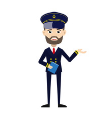 Obraz premium Ship Captain Pilot - Holding a Book and Presenting