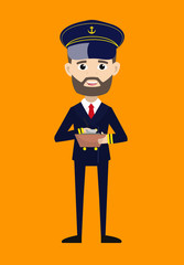Obraz premium Ship Captain Pilot - Preparing Report in Happy Mood
