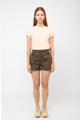 Teenager girl in khaki cargo shorts