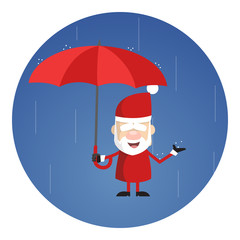 Simple Cartoon Santa - Standing in Rain with Umbrella