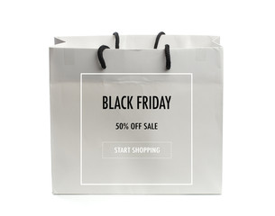 Paper bag on white background. Mockup for design . Black friday sale