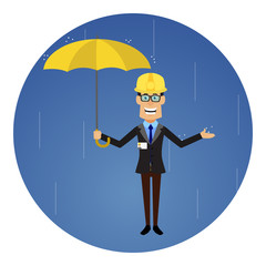 Technician Engineer Worker - Standing in Rain with Umbrella