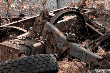 landfill equipment in the Chernobyl forest