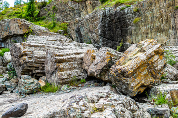 Devil's Canyon or Sheitan Dere rocks on Arda River, Kardzhali Province, Bulgaria, selective focus, blurred background