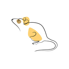 Continuous one line drawing rat, Chinese Zodiac Sign Year of Rat, Happy Chinese New Year 2020, decorations for greeting card, logo, posters, print, tattoo, single line on white background.
