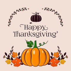 Autumn leaves and pumpkin border frame background tamplate. Seasonal floral maple tree orange leaves with gourds for thanksgiving holiday, harvest decoration vector design.