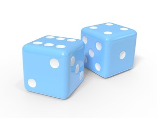 lightblue dices on white background. gambling concept
