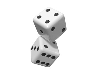 flying dices on white background