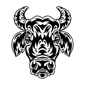 Cow face. Design element for poster, card, banner.