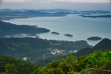 Fototapeta na wymiar Panoramic landscape view of Langkawi Island from he top of Gunung Mat Chincang Mountain