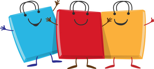 happy group of Shopping bag  cartoon character mascot