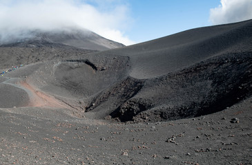 Landscape of Mount Etna with Black and Gray Rocky Surface