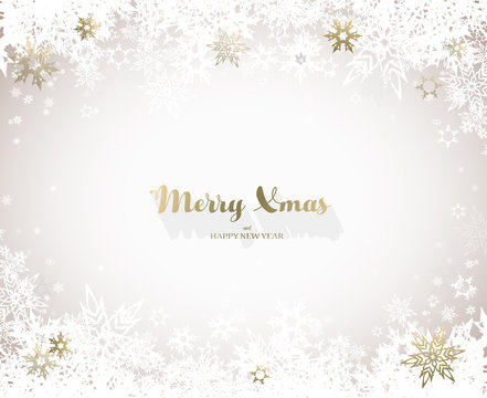 Merry Christmas vector illustration with many snowflakes on light background.