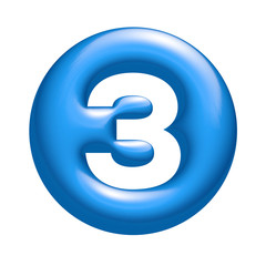 Blue 3d button with white number three