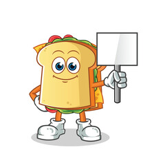 sandwitch hold announcement board cartoon vector mascot illustration