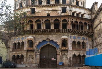 Bhopal, Madhya Pradesh/India - March 10 2019: The exterior facade and gateway of the Taj Mahal Palace built by Sultan Shah Jahan, Begum of Bhopal in the Indo-Saracenic style in the 19th century.