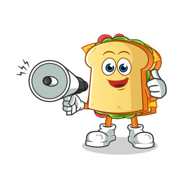 sandwitch hold handy loudspeaker cartoon vector mascot illustration
