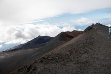 Landscape of Mount Etna with Black and Gray Rocky Surface