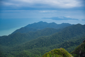 Fototapeta premium Panoramic landscape view of Langkawi Island from he top of Gunung Mat Chincang Mountain
