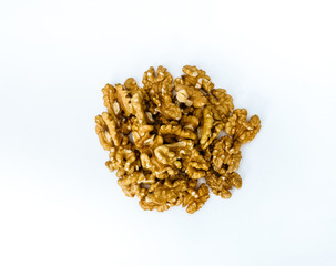 Walnuts kernel on white background, Top view.