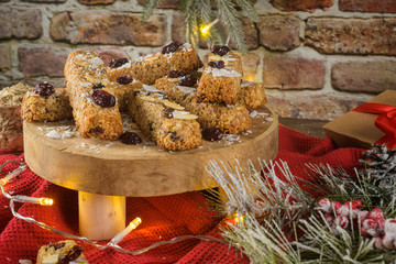 Cereal bars with almonds, coconut and cranberries