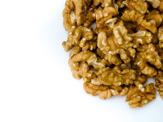 Walnuts kernel on white background, Top view.