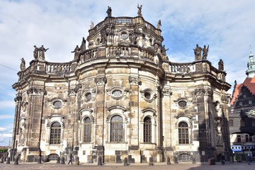 Fototapeta na wymiar Dresden, Germany - May 2019. The historic old town of Dresden Saxonia. View on famous tourist attraction in the center of Dresden, Germany. elegant baroque Dresden.