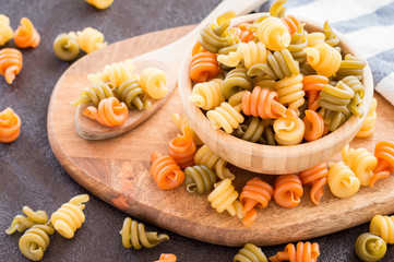 Italian raw fusill pasta ready to cook