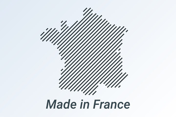 Made in France, striped map in a black strip on a silver background