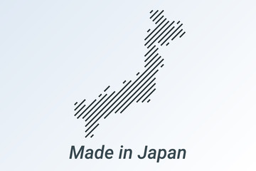 Made in Japan, striped map in a black strip on a silver background