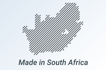 Made in South Africa, striped map in a black strip on a silver background