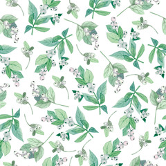 Watercolor seamless pattern Christmas floral with green branches for the wrapping paper, textile fabric and wallpaper decor. Winter botanical illustration.