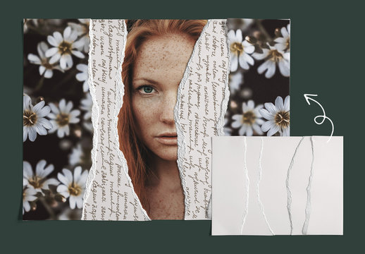 Realistic Torn Paper Photo Collage Mockup