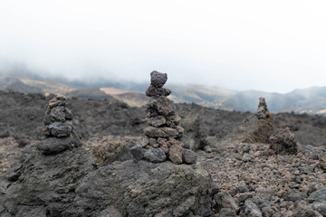 Cairns, Towers of Stacked Lava Rocks on Mount Etna