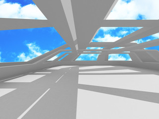 Futuristic White Architecture Design on Cloudy Sky Background