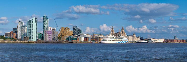 Skyline of the city of Liverpool including several landmarks
