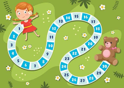 girl and teddy bear playing board game clip art preview
