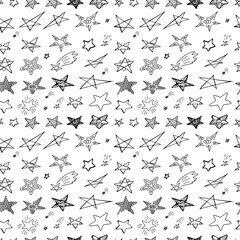 Hand Drawn Creative Vector Star Icons Seamless Pattern Isolated