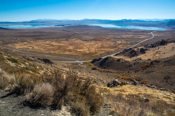 Mono Lake from viewpoint. Panoramic view to the Mono Lake Park