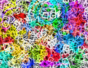 A pile of colourful overlapping alphabet letters