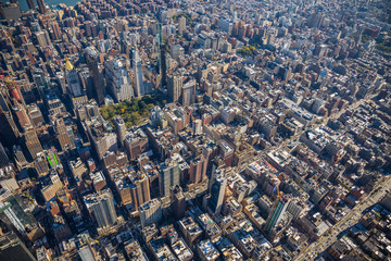 Aerial view to New York City Skyline from helicopter.