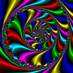 A very colourful spiralling 3D fractal design